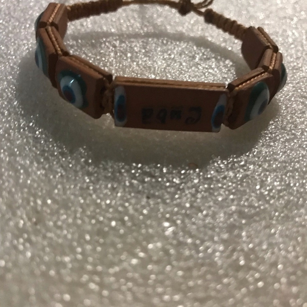 Cuba Leather Beaded Bracelet with Blue-White Eye Accents